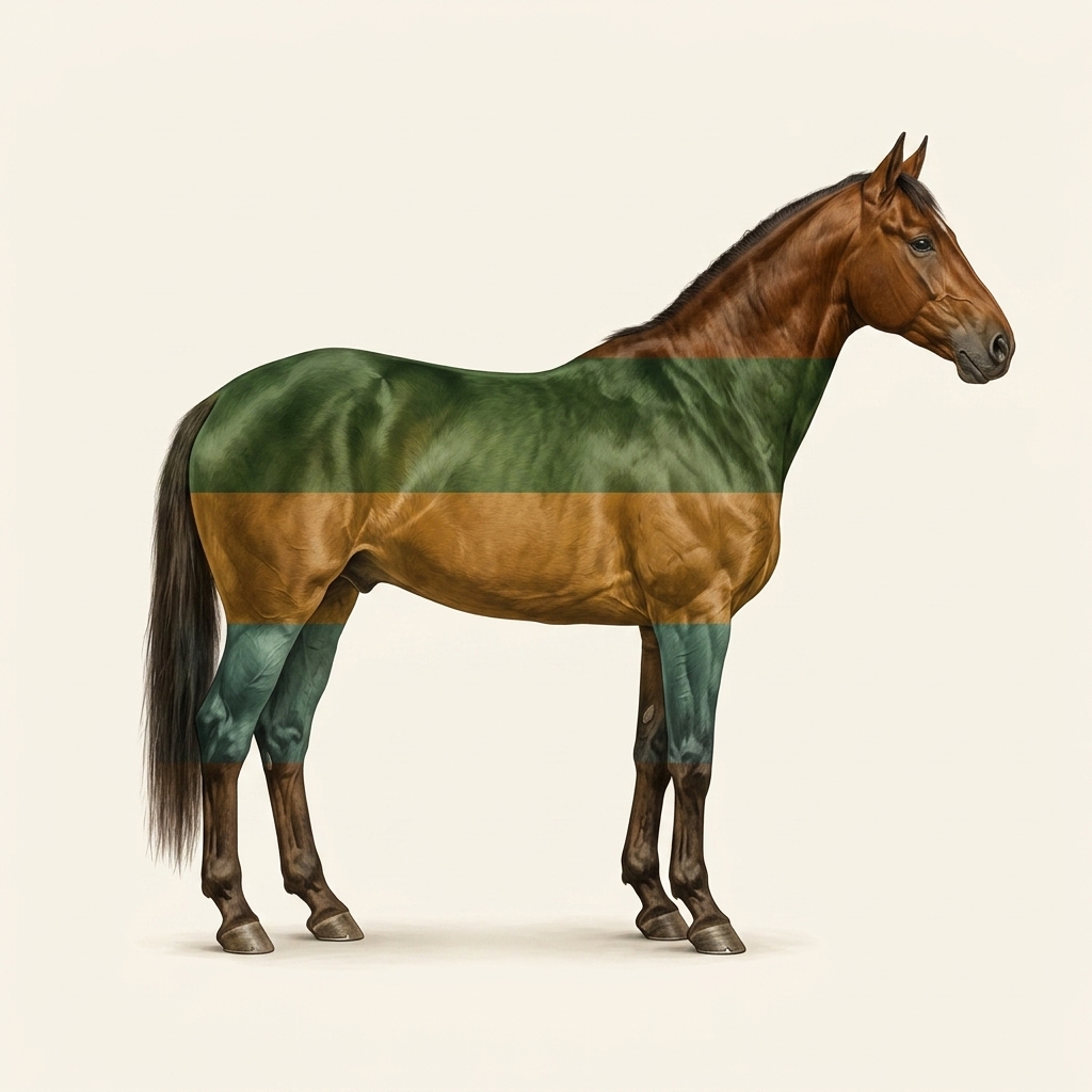 EquiOne equine nutrition diagram — horse with forage, concentrate and mineral bands
